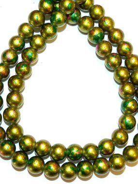 Yellow-Green Metallic Multi-Color Graffiti Drawbench 8mm Round Glass Beads G4268